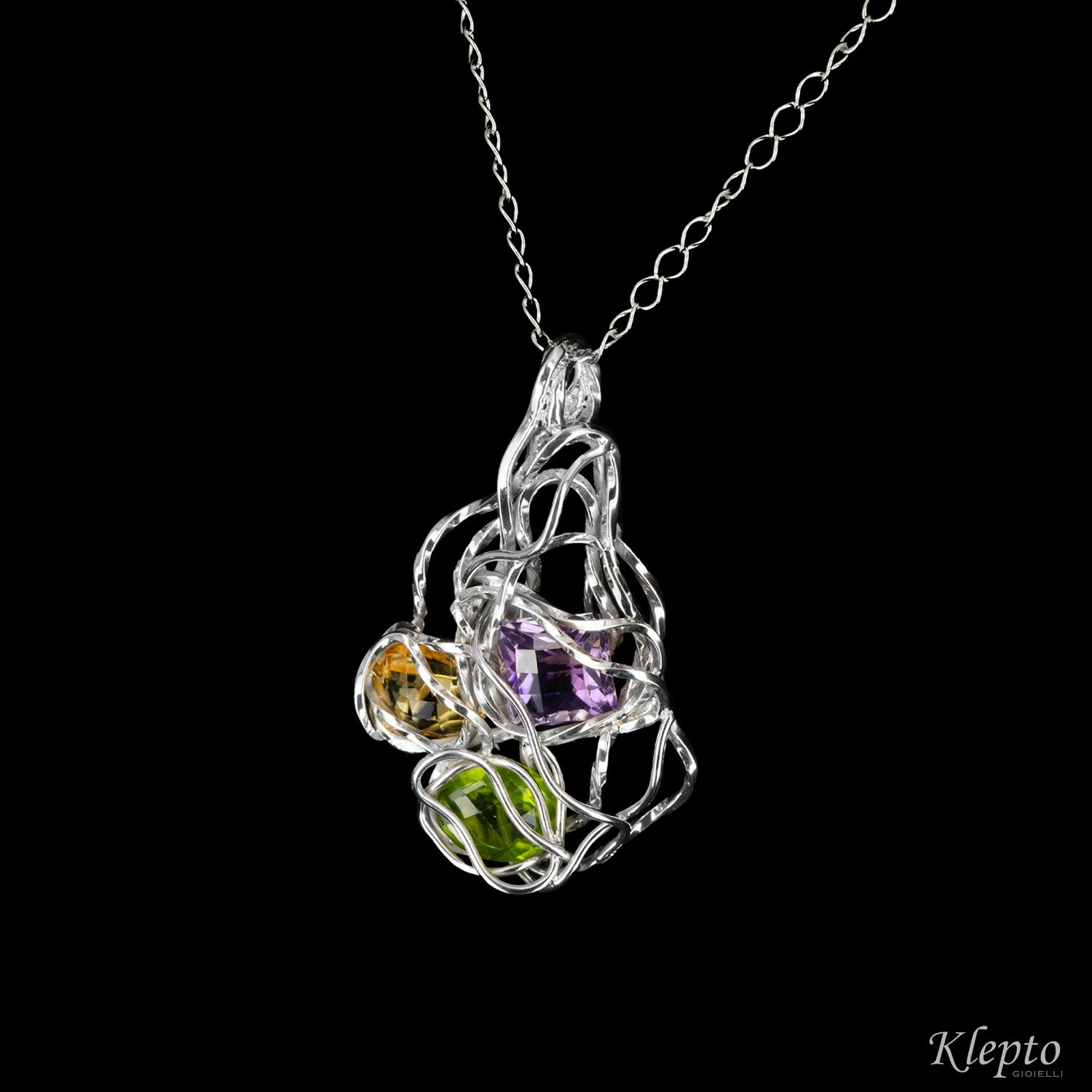Pendant in Argento Silnova® with Amethyst, Peridot and Citrine