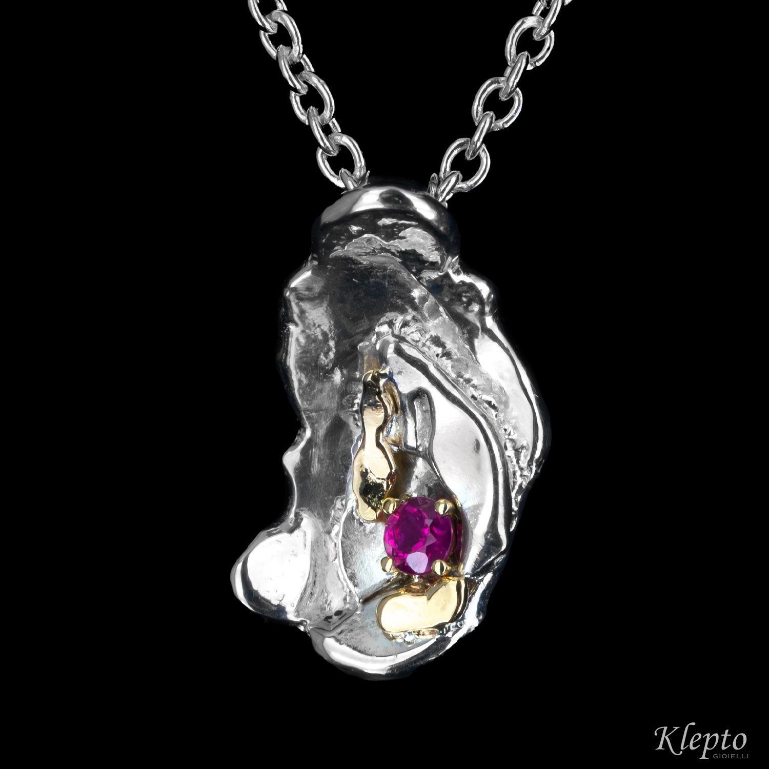Silver Silnova® Pendant with Ruby and yellow gold details
