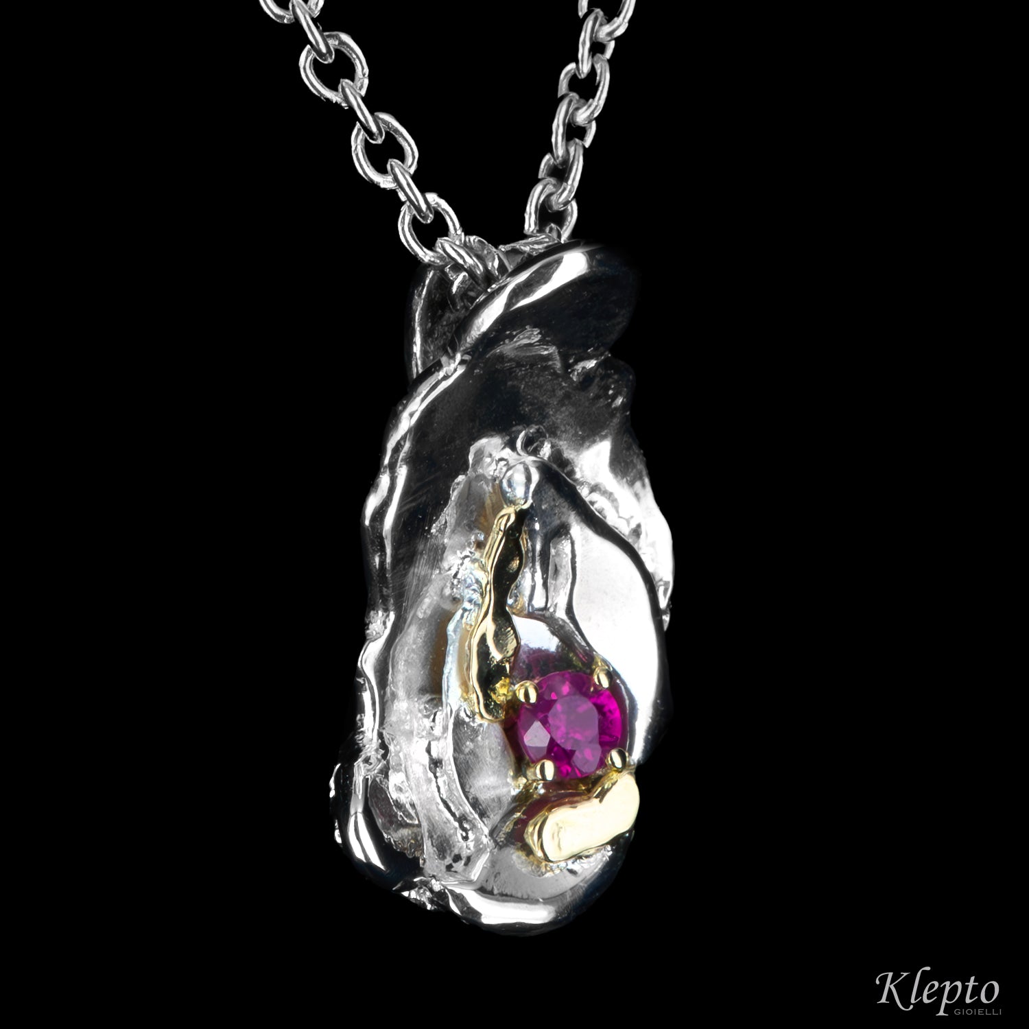 Silver Silnova® Pendant with Ruby and yellow gold details