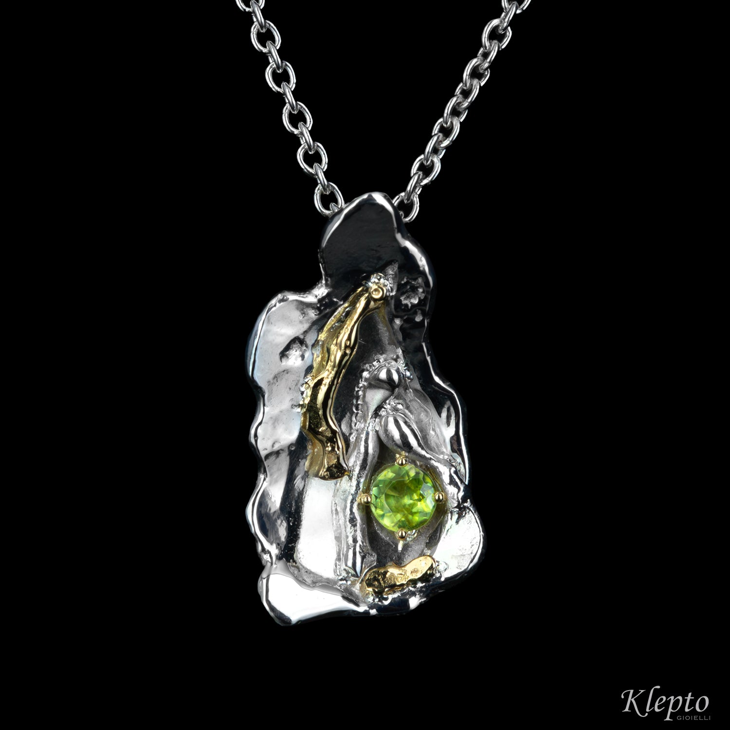 Silver Pendant Silnova® with Sphene and yellow gold details