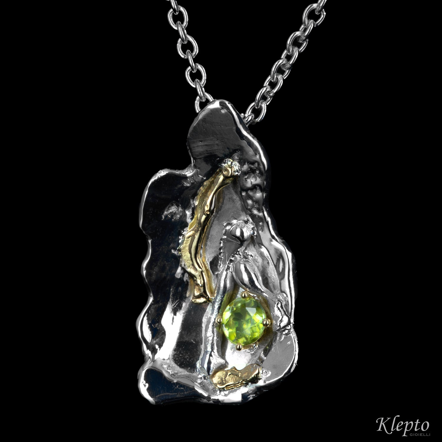 Silver Pendant Silnova® with Sphene and yellow gold details