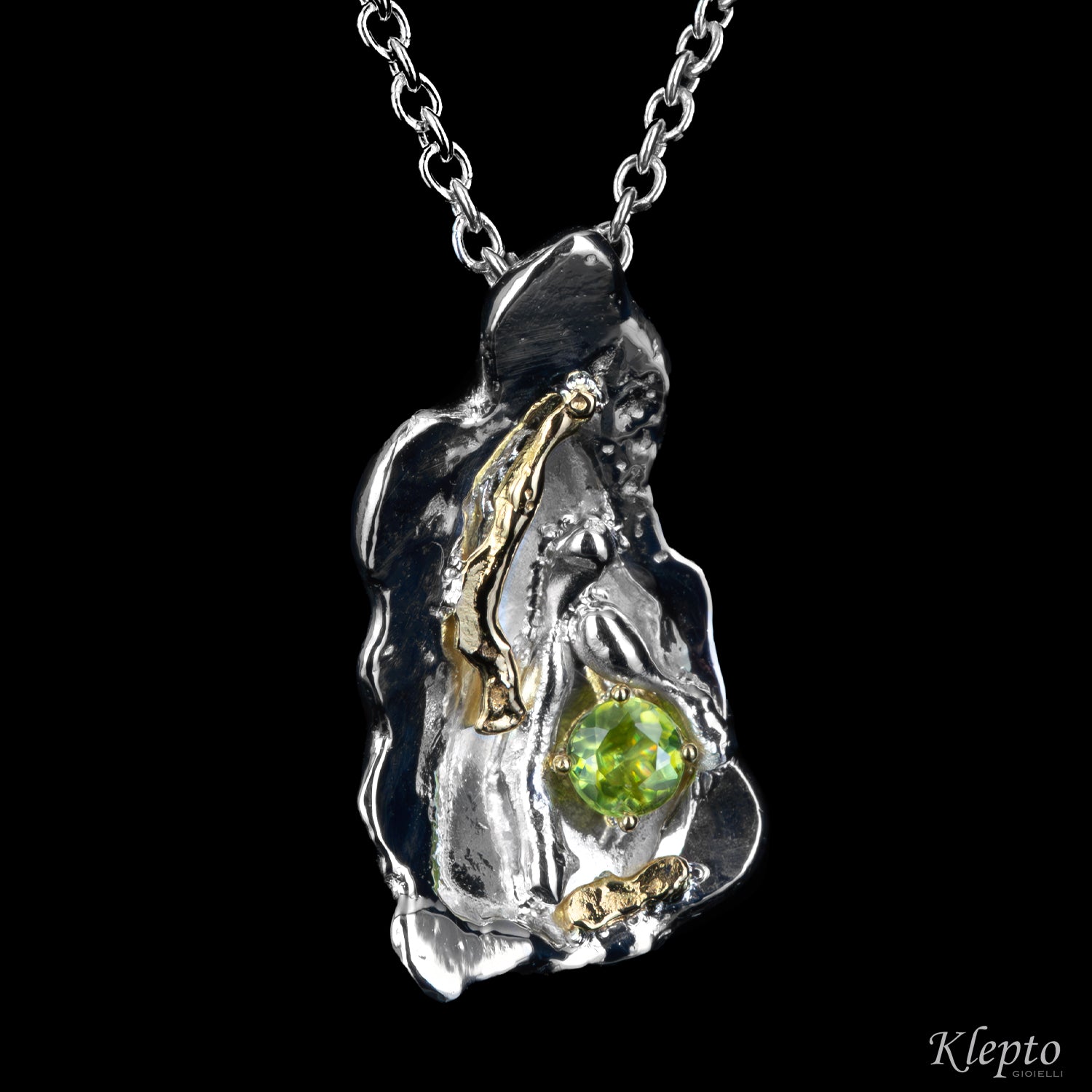 Silver Pendant Silnova® with Sphene and yellow gold details