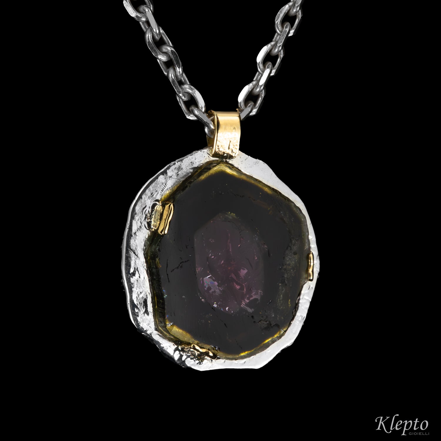 Silver Silnova® Pendant with Tourmaline and yellow gold details