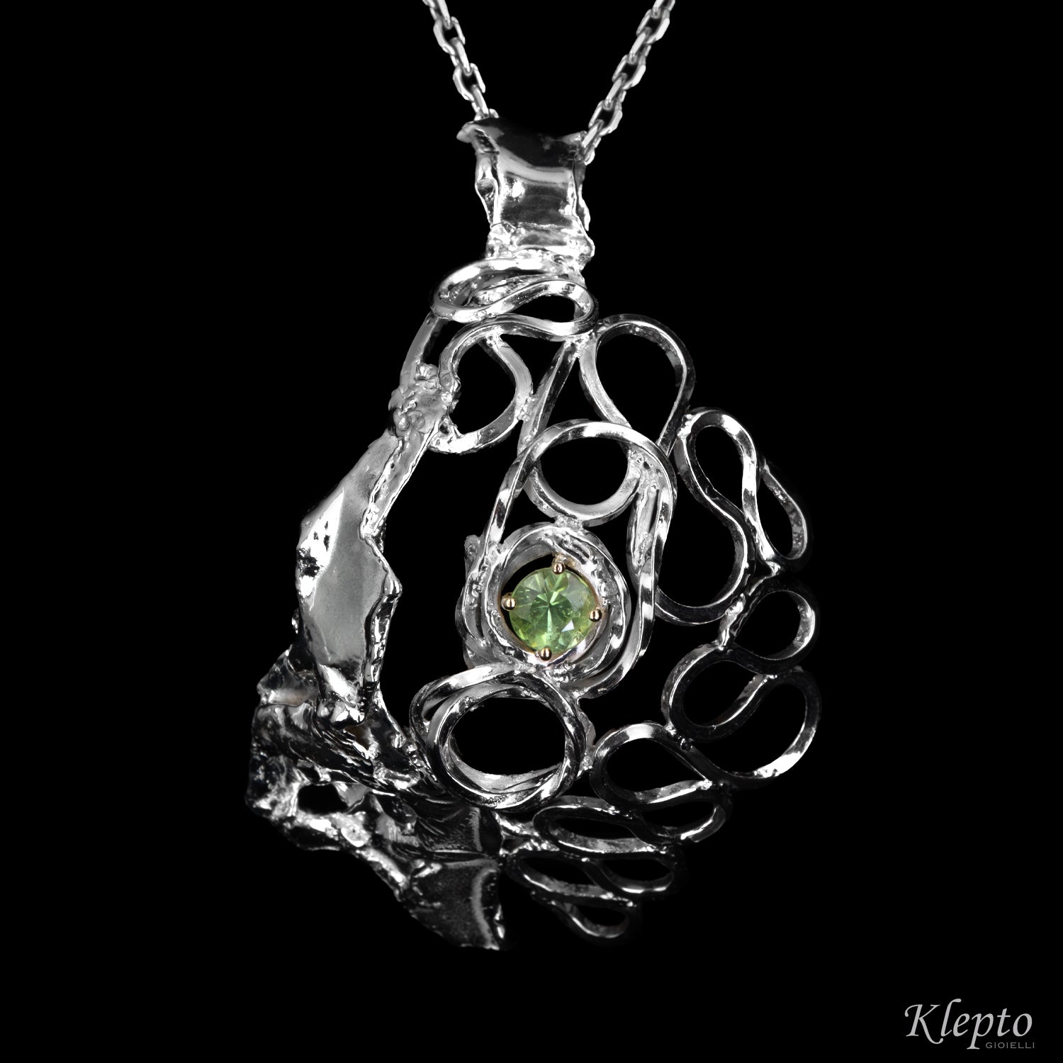 Silver Silnova® Pendant with Green Tourmaline and Yellow Gold Details