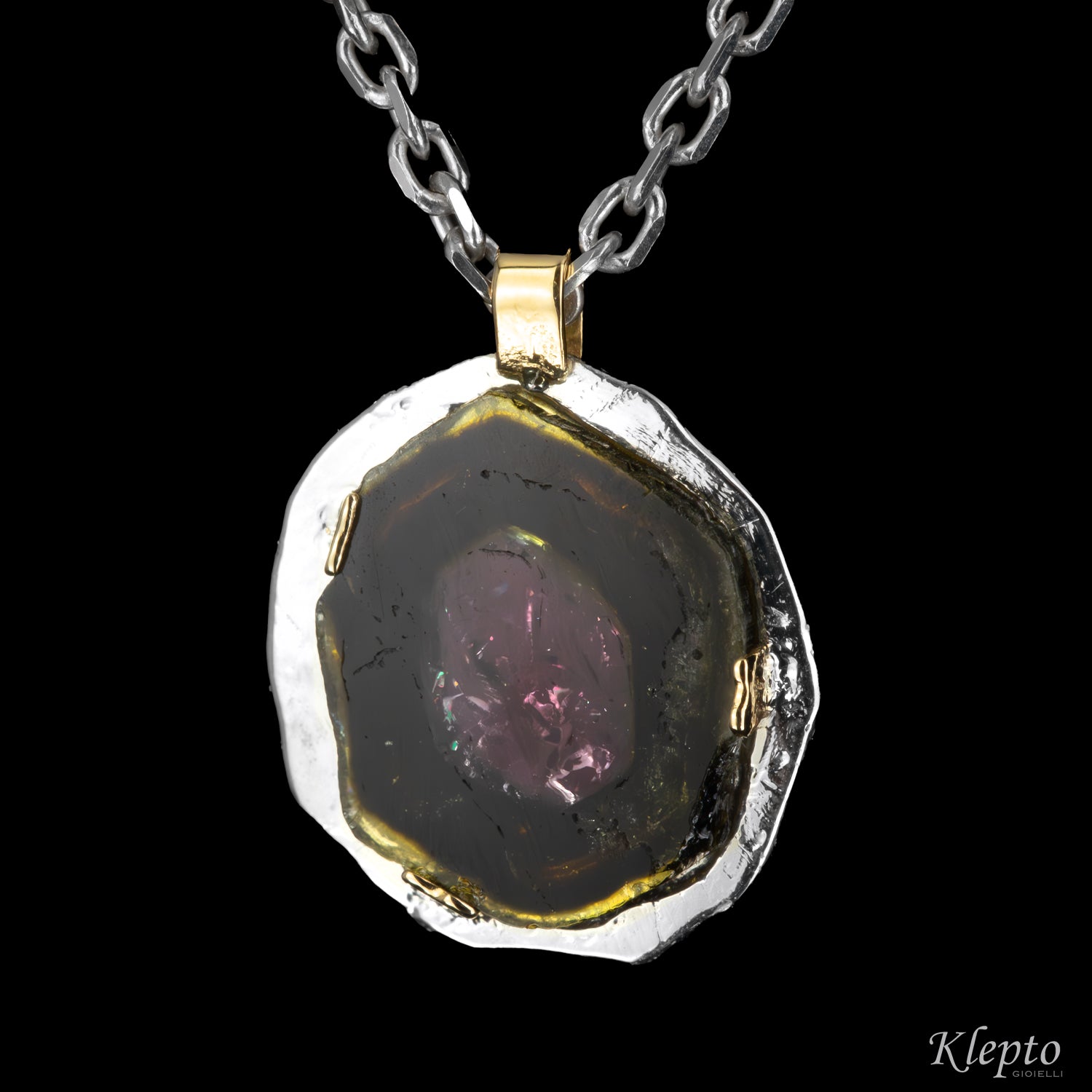 Silver Silnova® Pendant with Tourmaline and yellow gold details