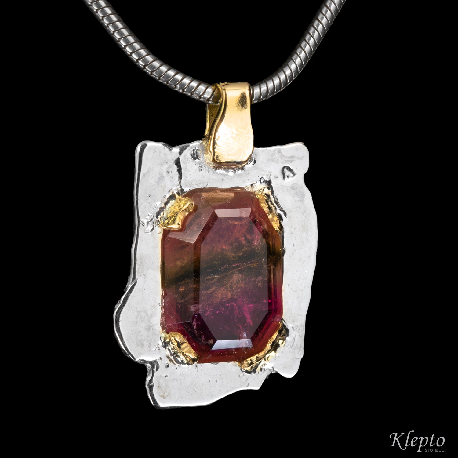 Silver Silnova® Pendant with Tourmaline and yellow gold details