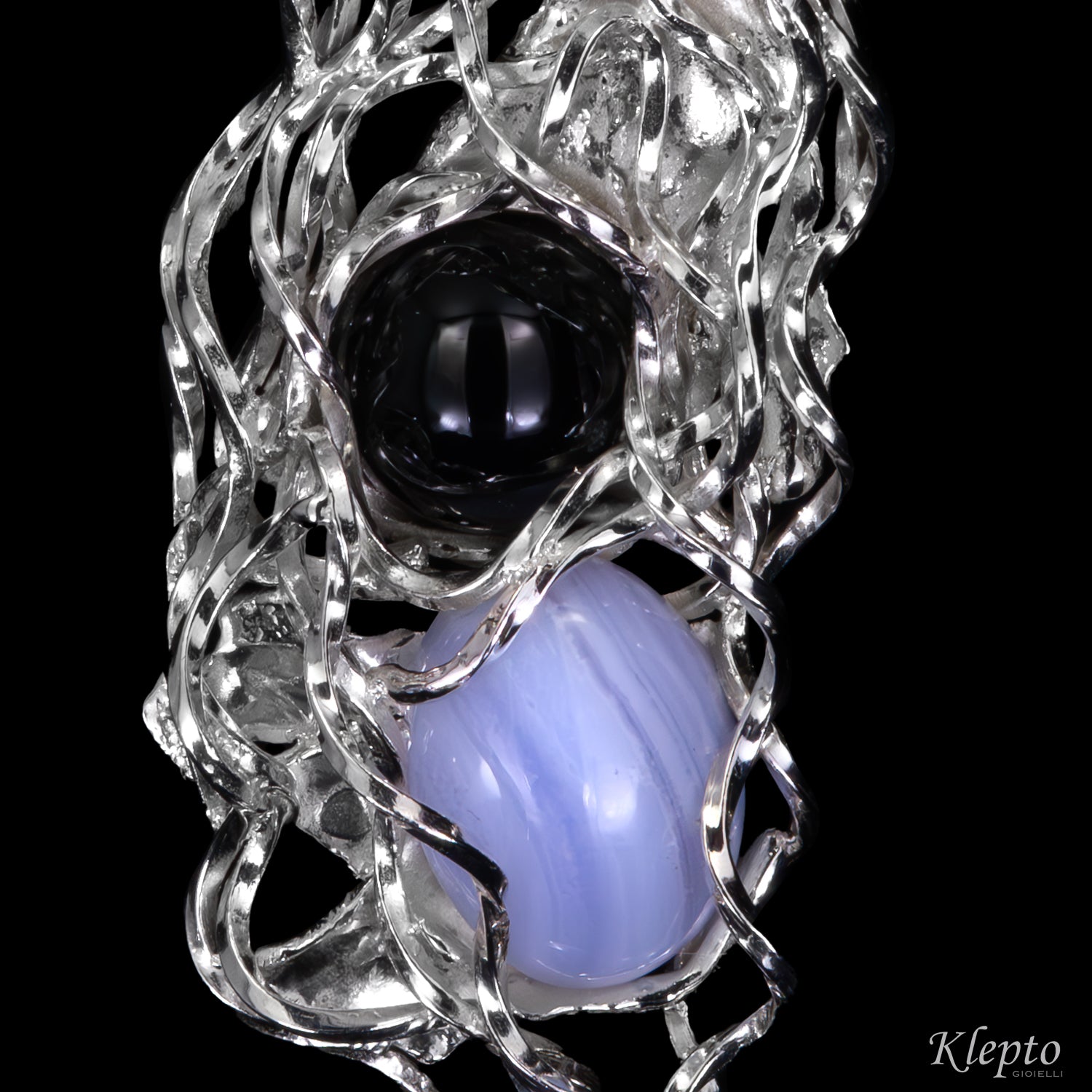 Silver Silnova® Pendant with Onyx and Chalcedony