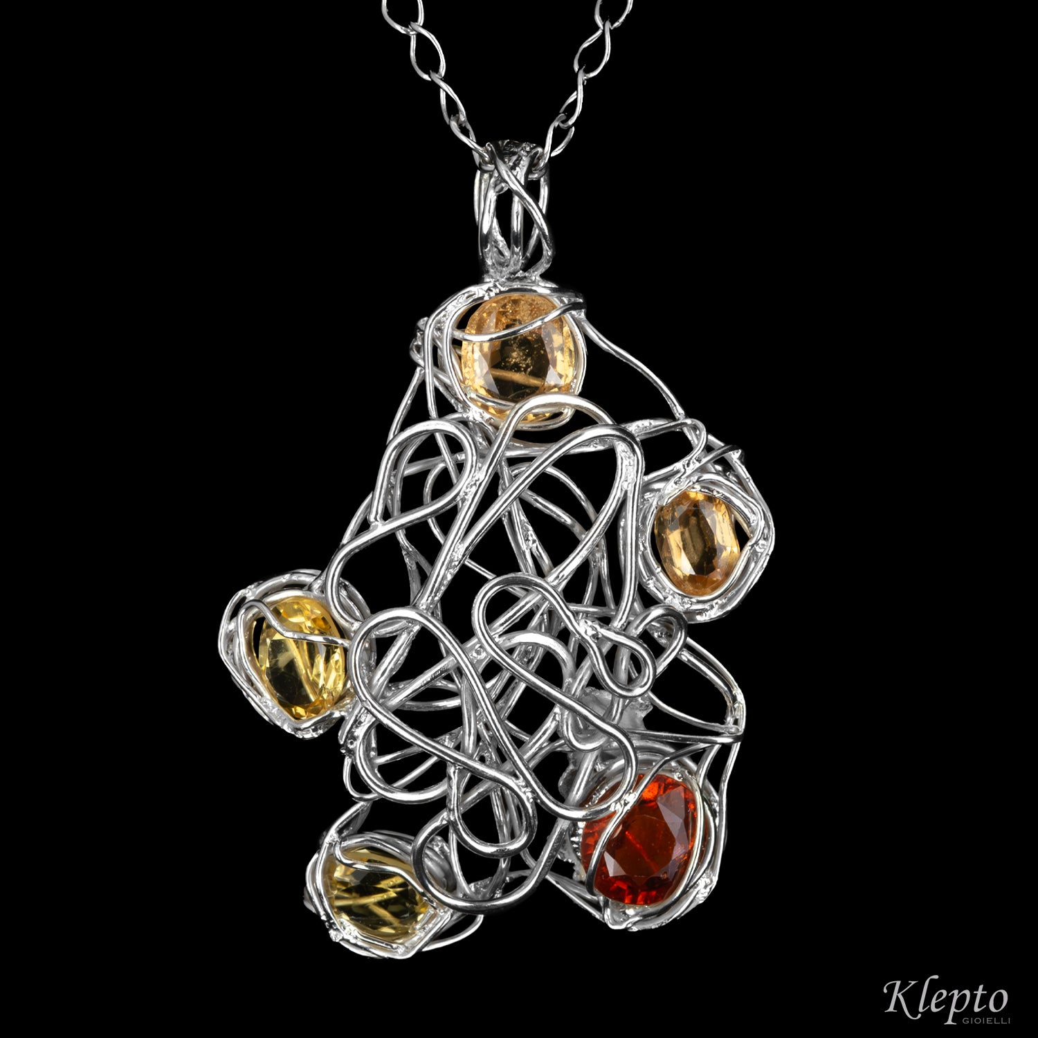 Silver Silnova® Pendant with Citrines and Garnet