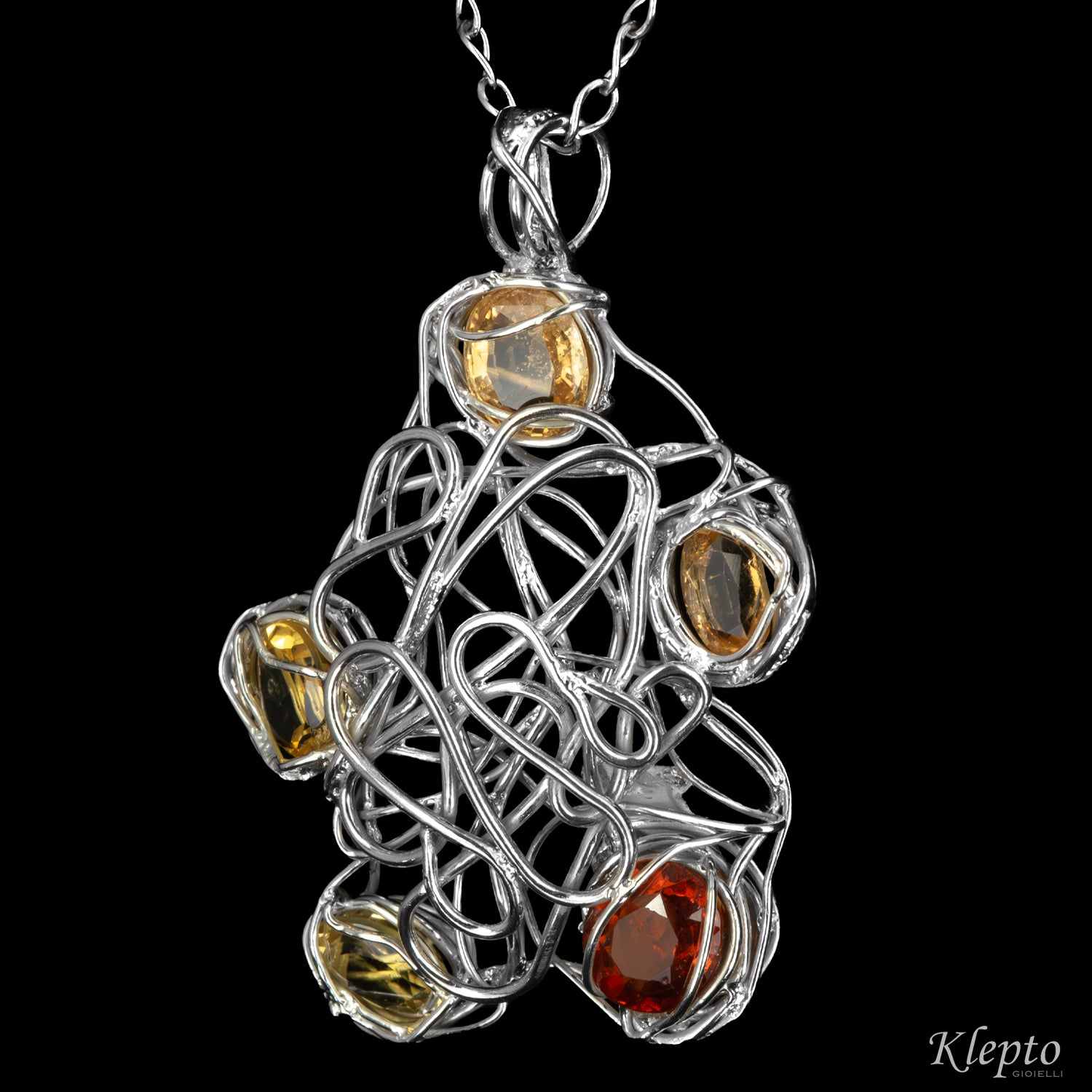 Silver Silnova® Pendant with Citrines and Garnet