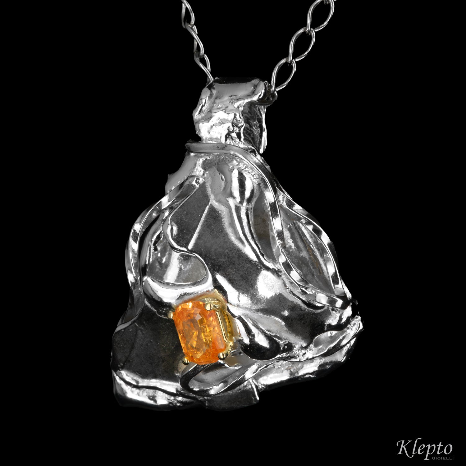 Silver Silnova® Pendant with Garnet and yellow gold details