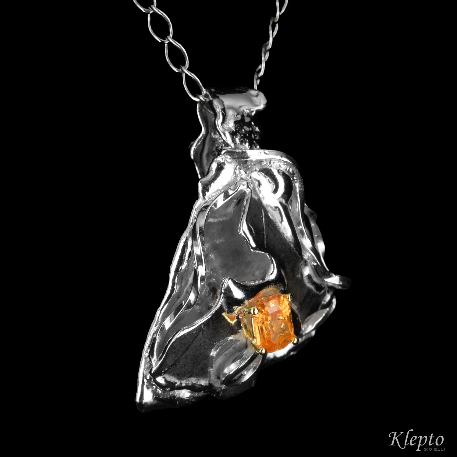 Silver Silnova® Pendant with Garnet and yellow gold details