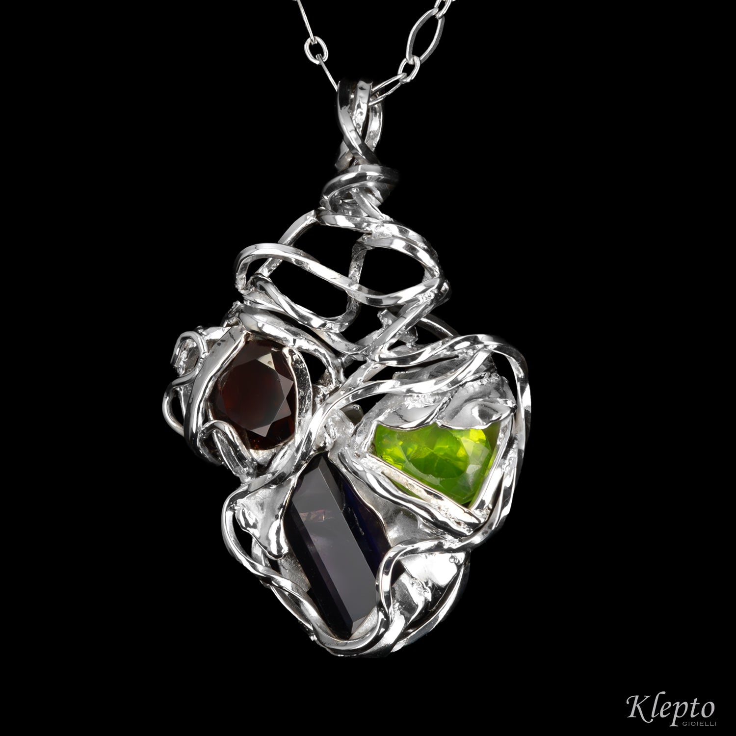 Silnova® Silver Pendant with Iolite, Garnet, and Peridot