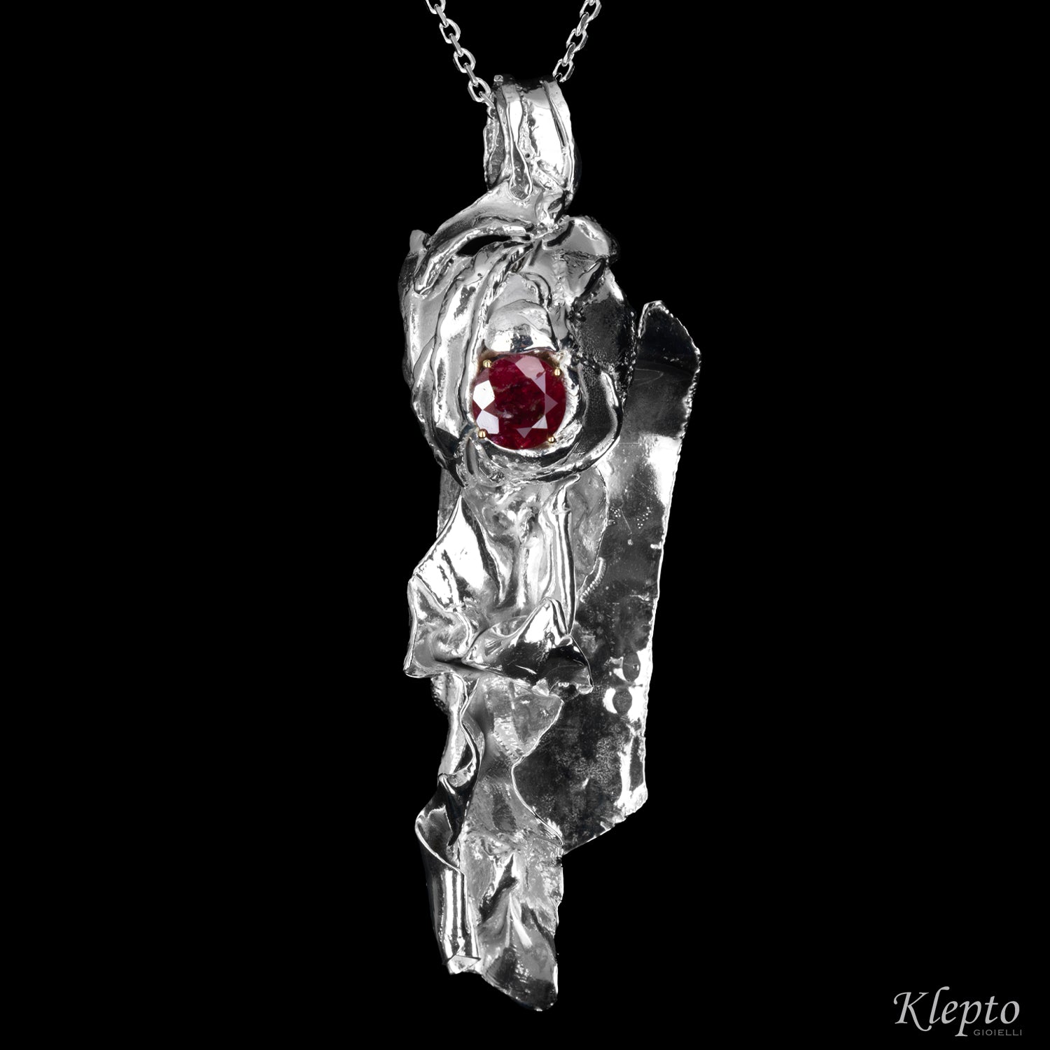 Silver Silnova® Pendant with Red Tourmaline and Yellow Gold Details