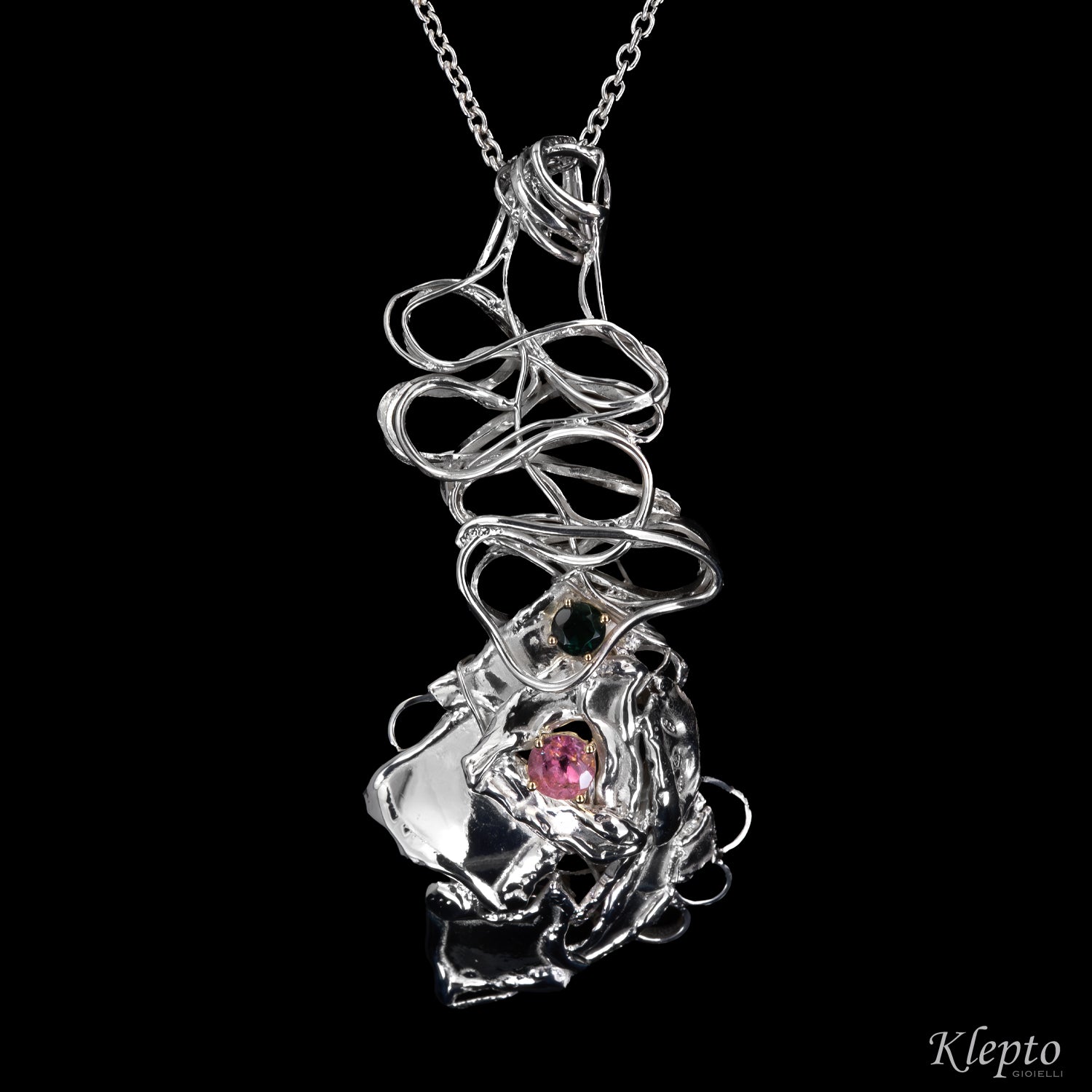 Silver Silnova® Pendant with Tourmaline details in yellow gold