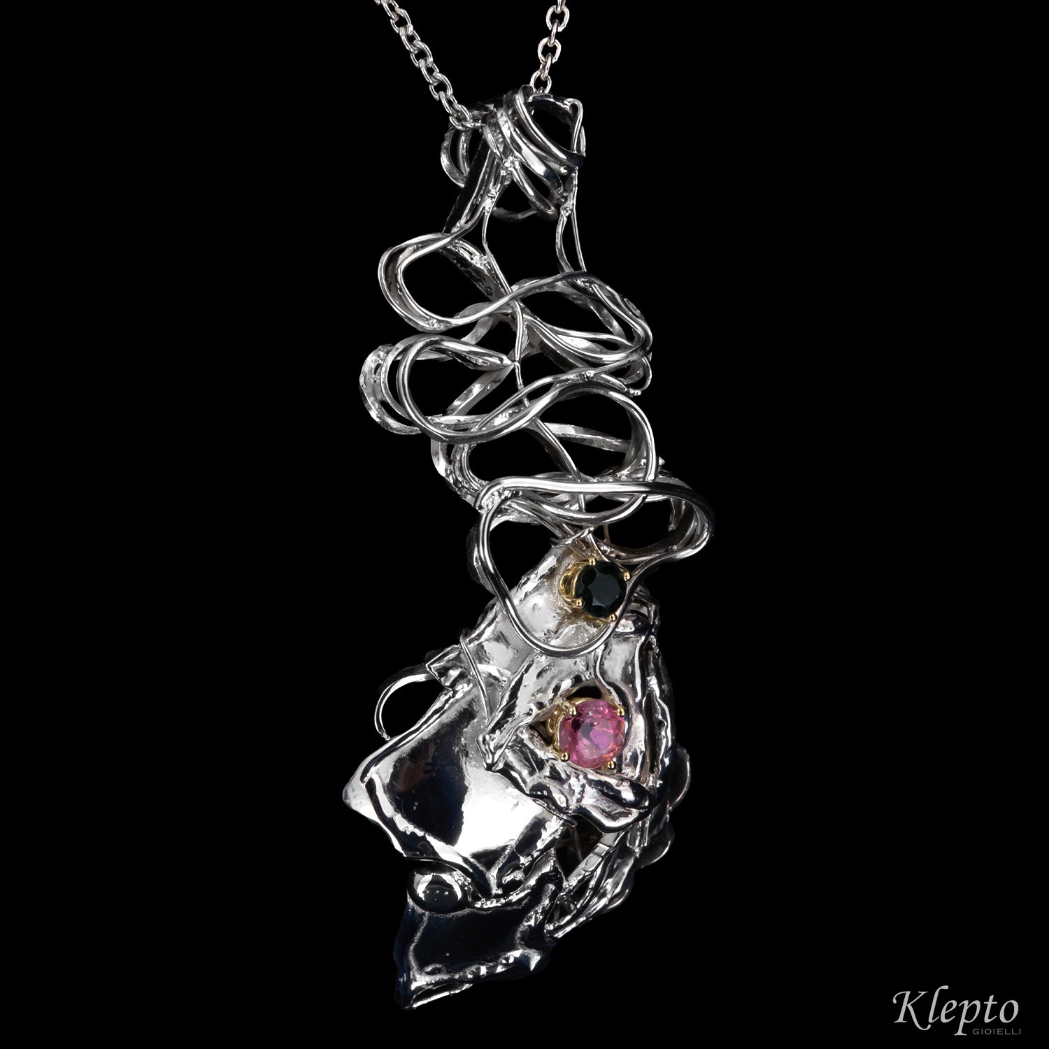 Silver Silnova® Pendant with Tourmaline details in yellow gold