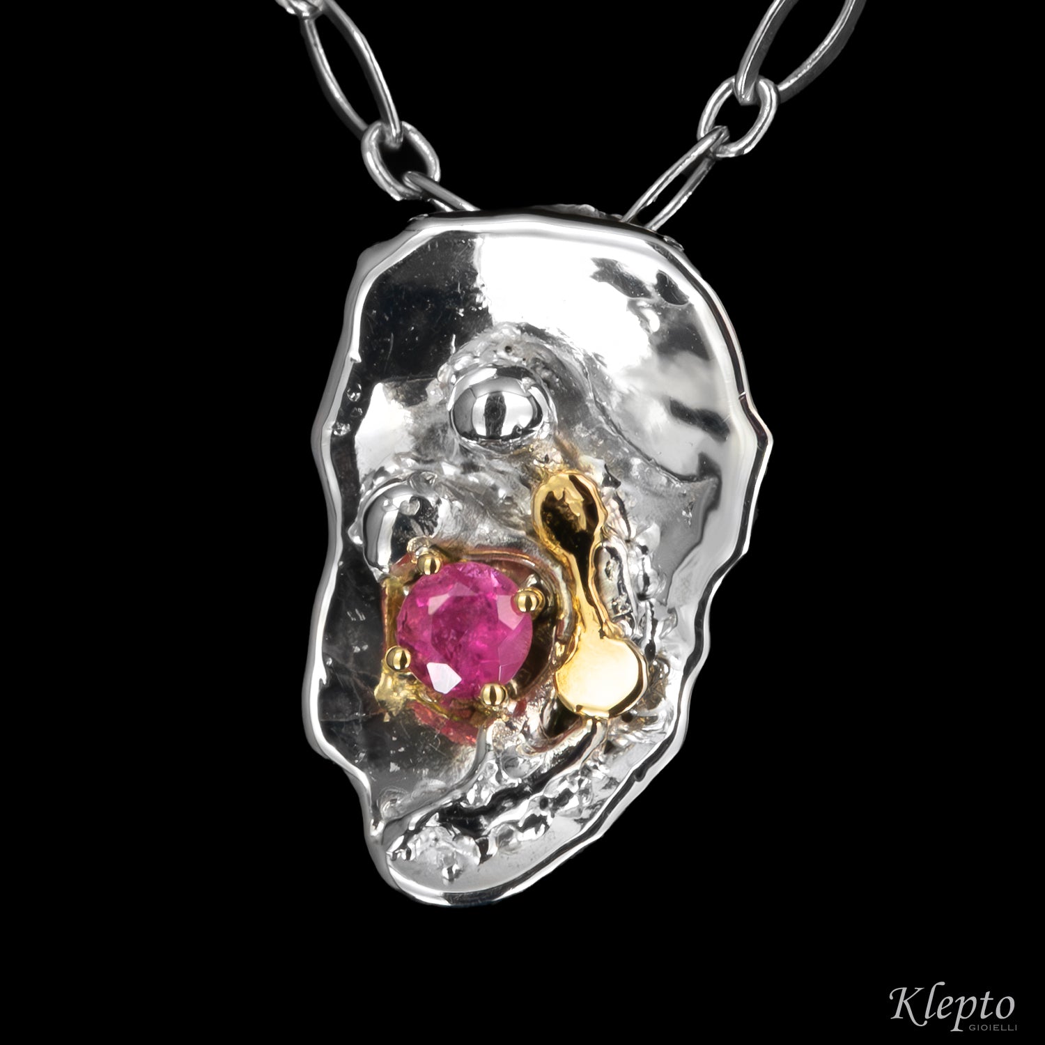 Silver Pendant Silnova® with Pink Tourmaline and Yellow Gold Details