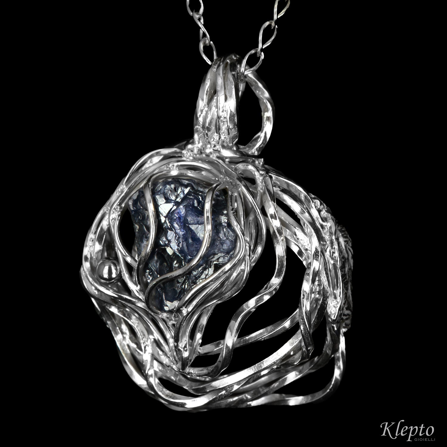 Silver Silnova® Pendant with raw blue Sapphire