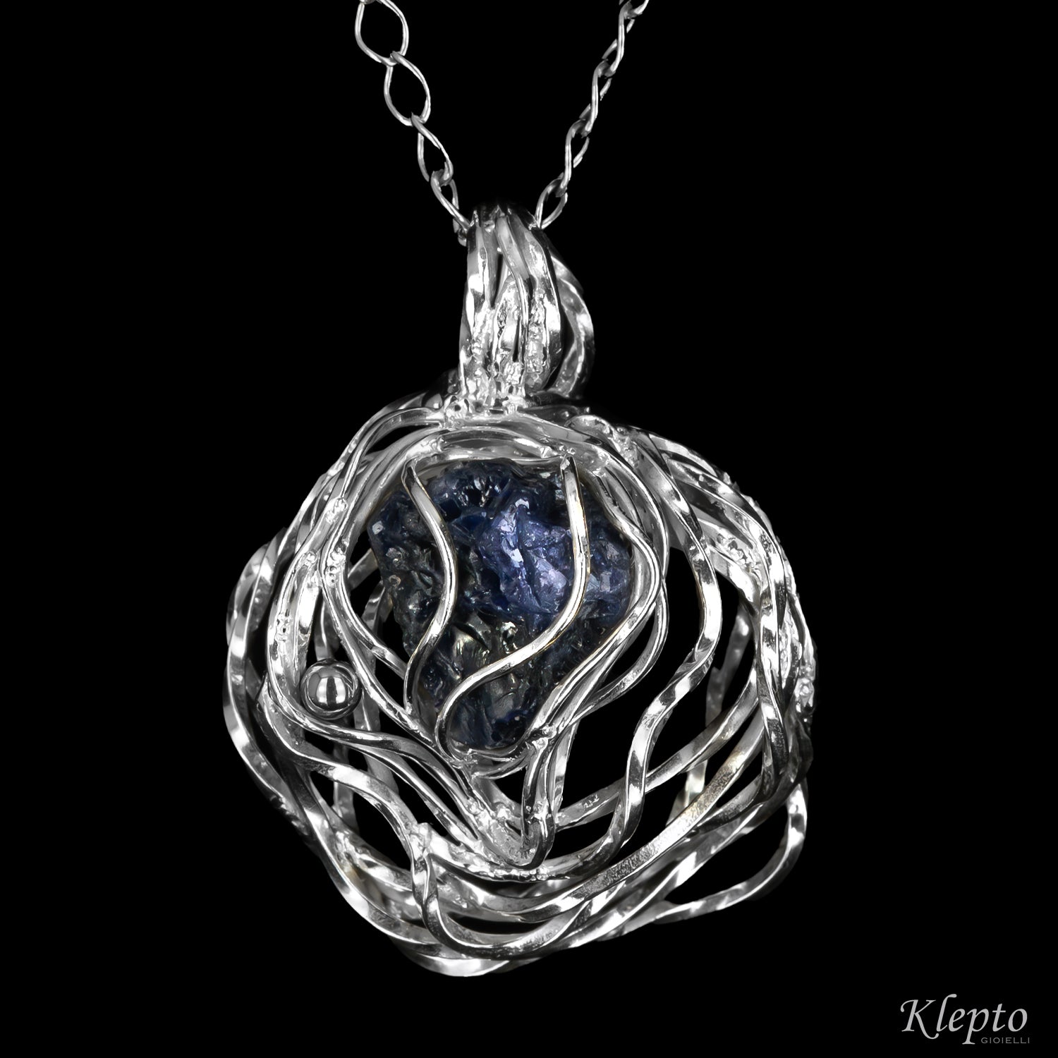 Silver Silnova® Pendant with raw blue Sapphire
