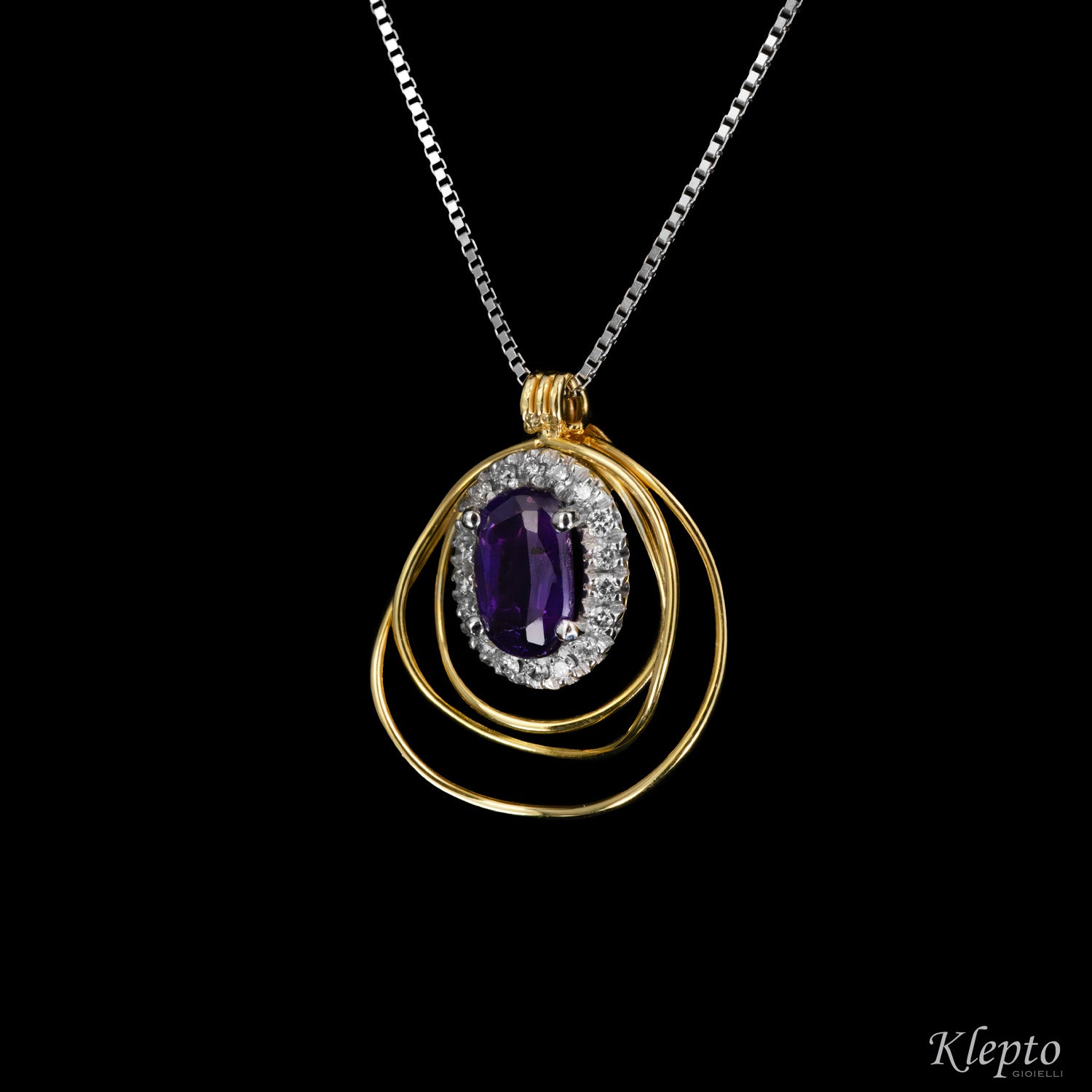Yellow and white gold cloud pendant with purple Sapphire and Diamonds