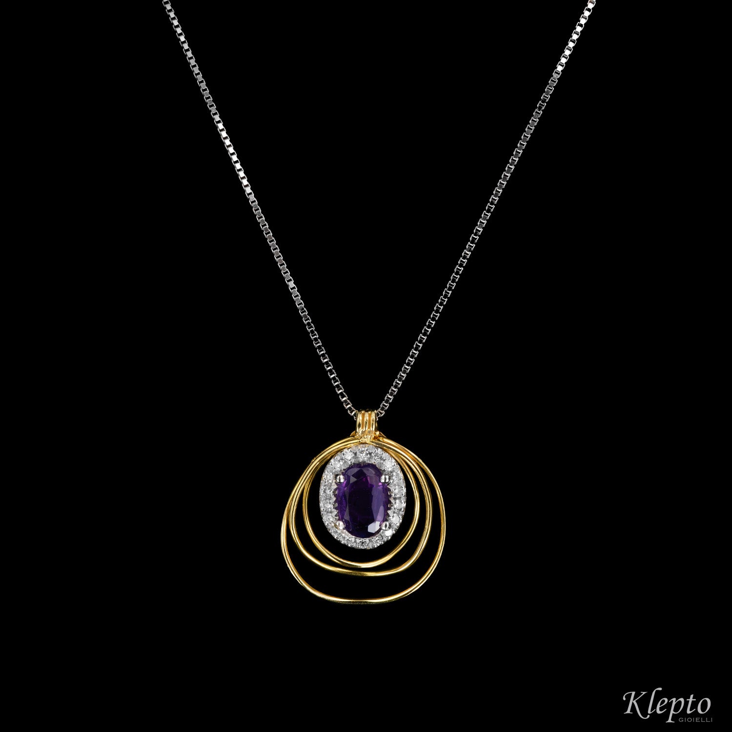 Yellow and white gold cloud pendant with purple Sapphire and Diamonds