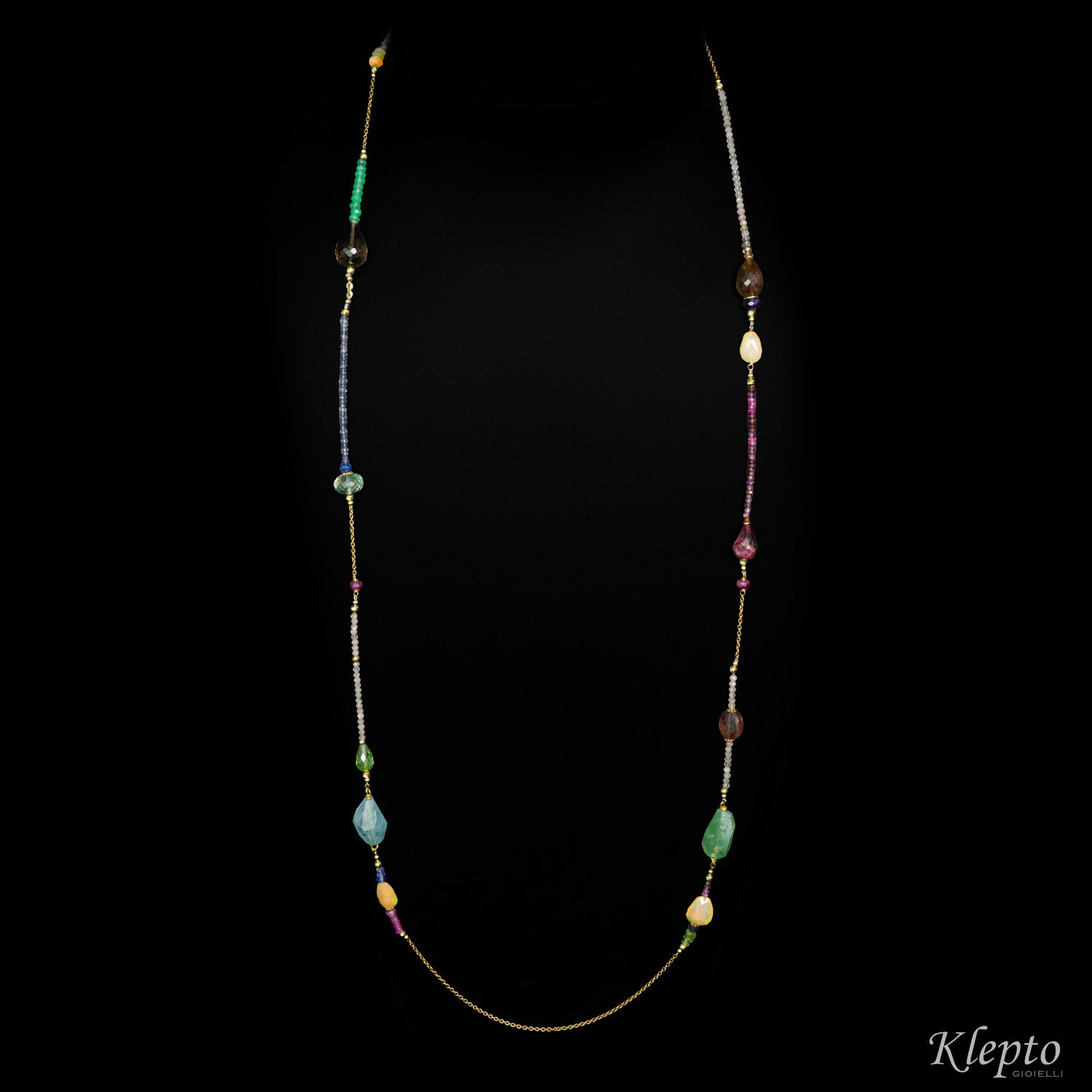 "Chanel" style Rainbow necklace in yellow gold and stones