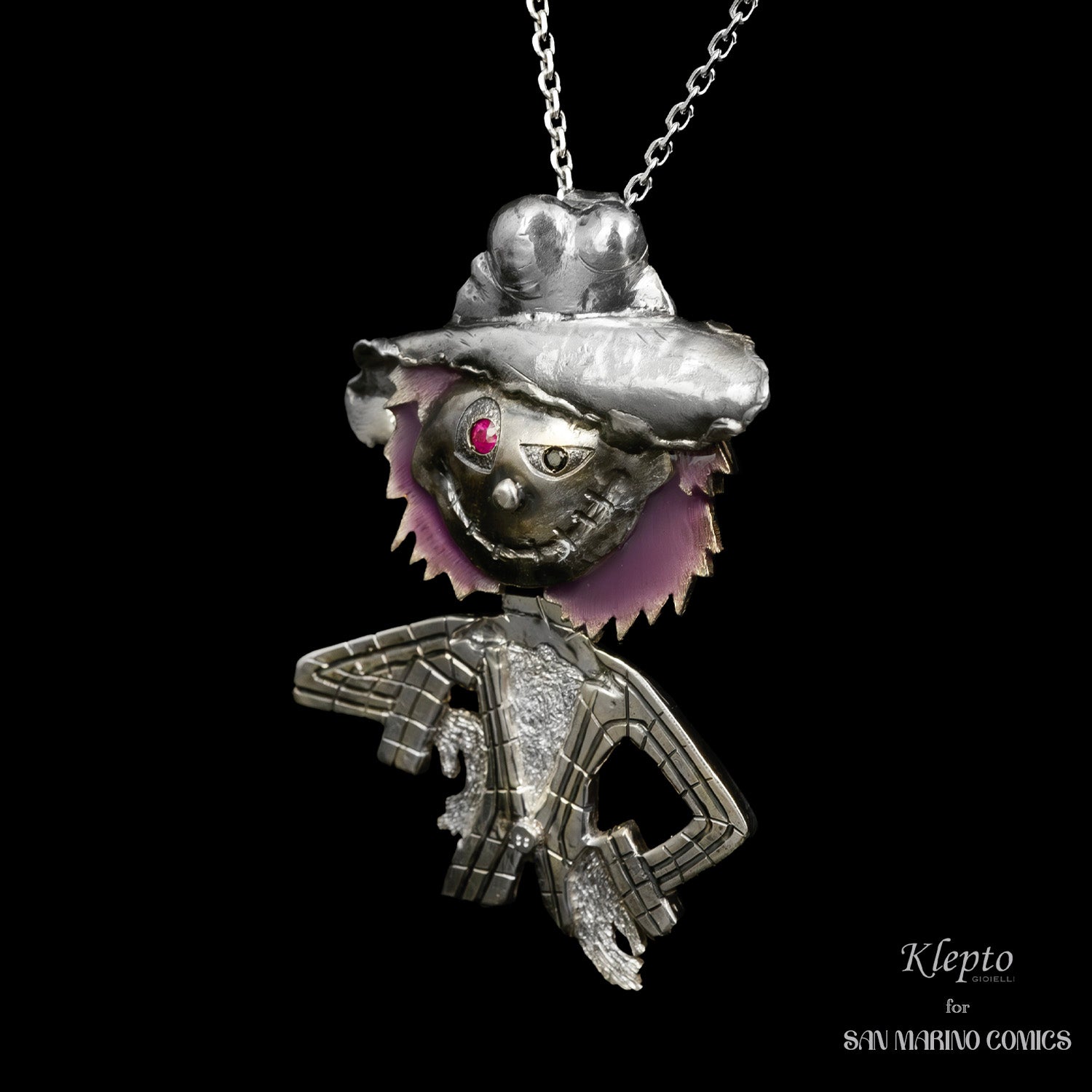 Silnova Silver Pendant "The Scarecrow" with Ruby and Black Diamond