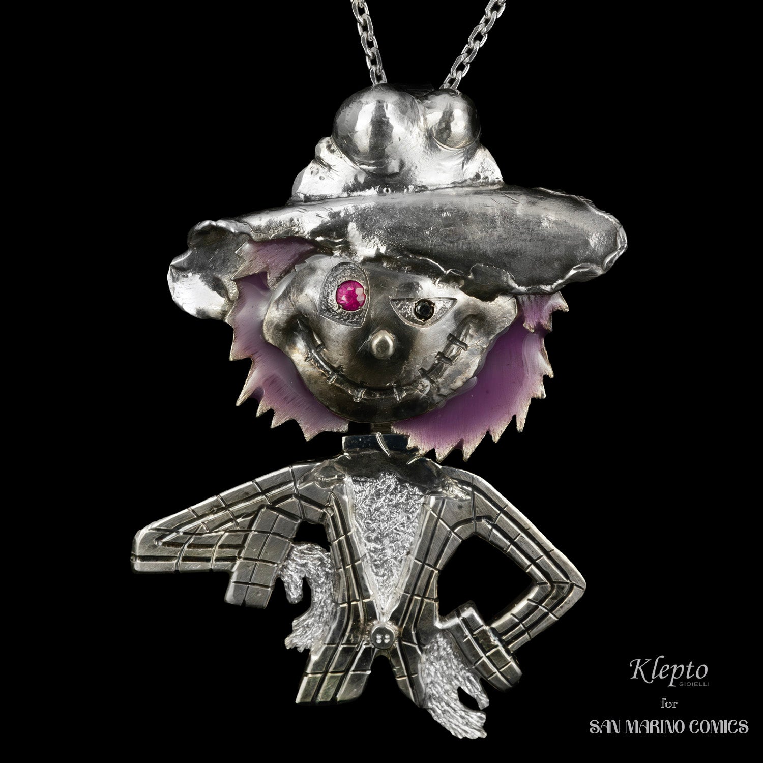 Silnova Silver Pendant "The Scarecrow" with Ruby and Black Diamond