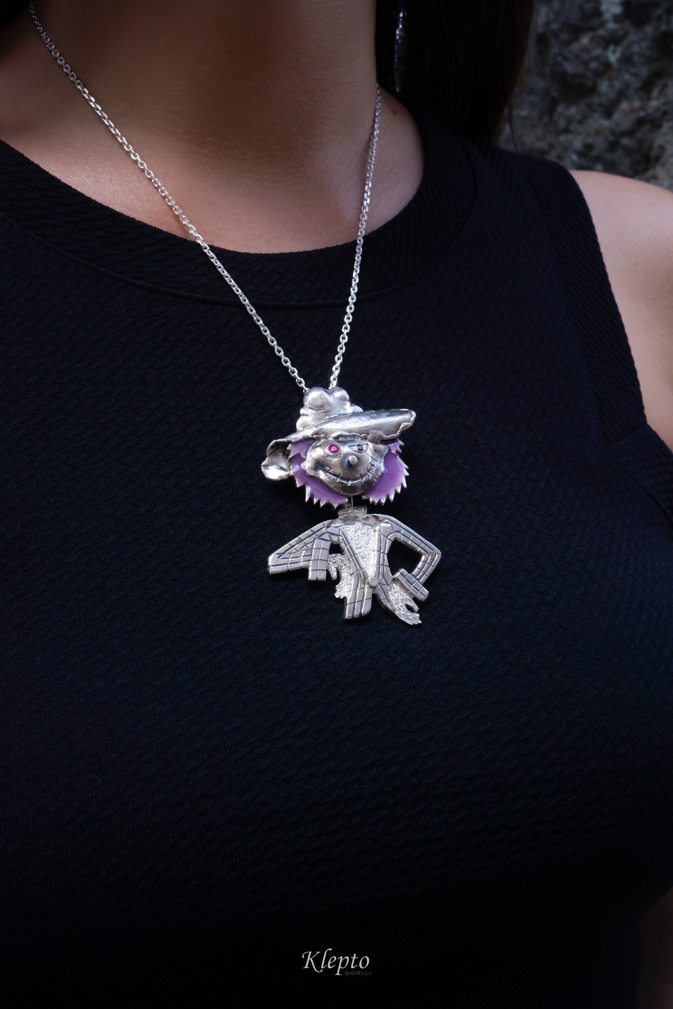 Silnova Silver Pendant "The Scarecrow" with Ruby and Black Diamond