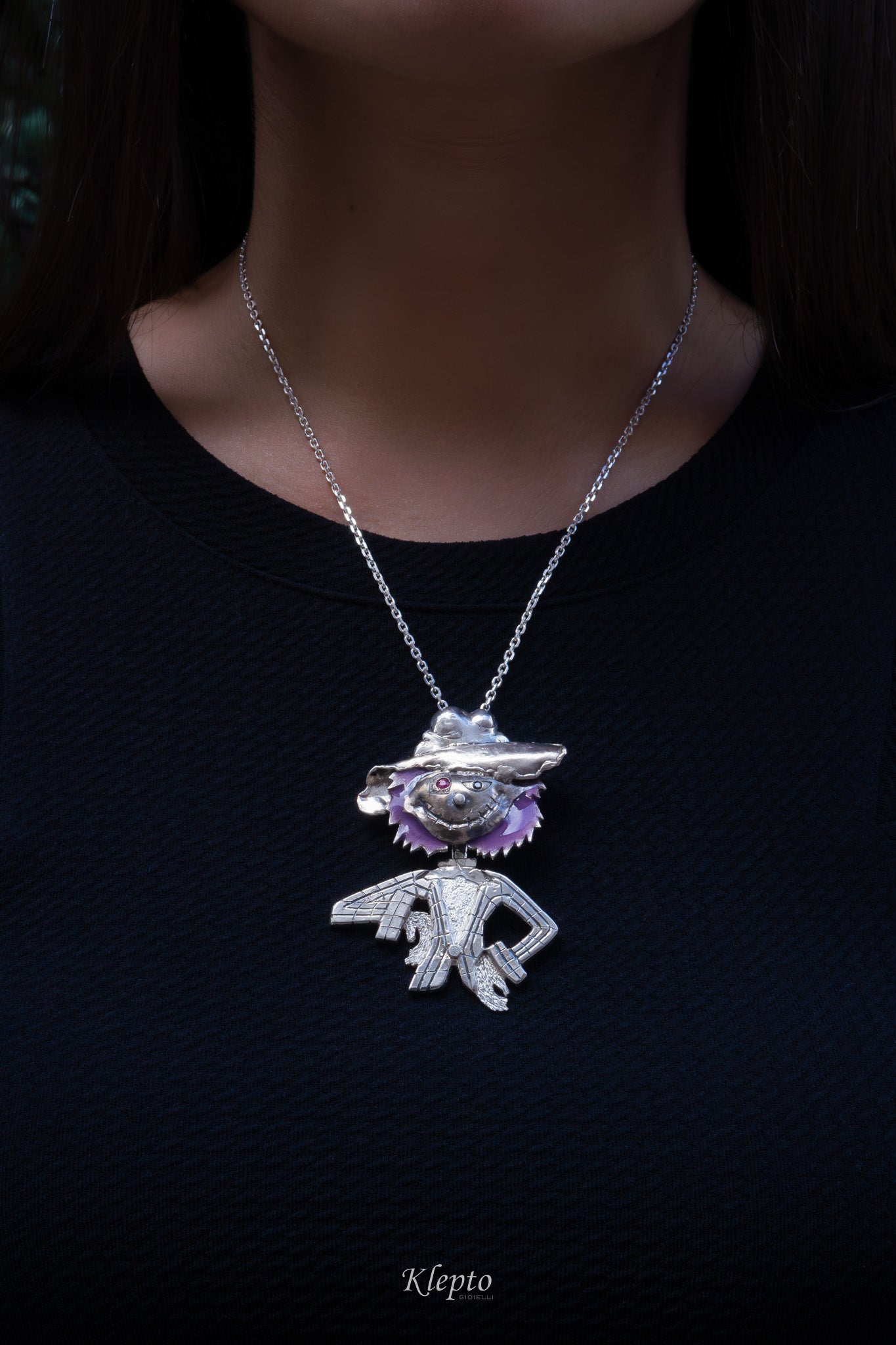 Silnova Silver Pendant "The Scarecrow" with Ruby and Black Diamond