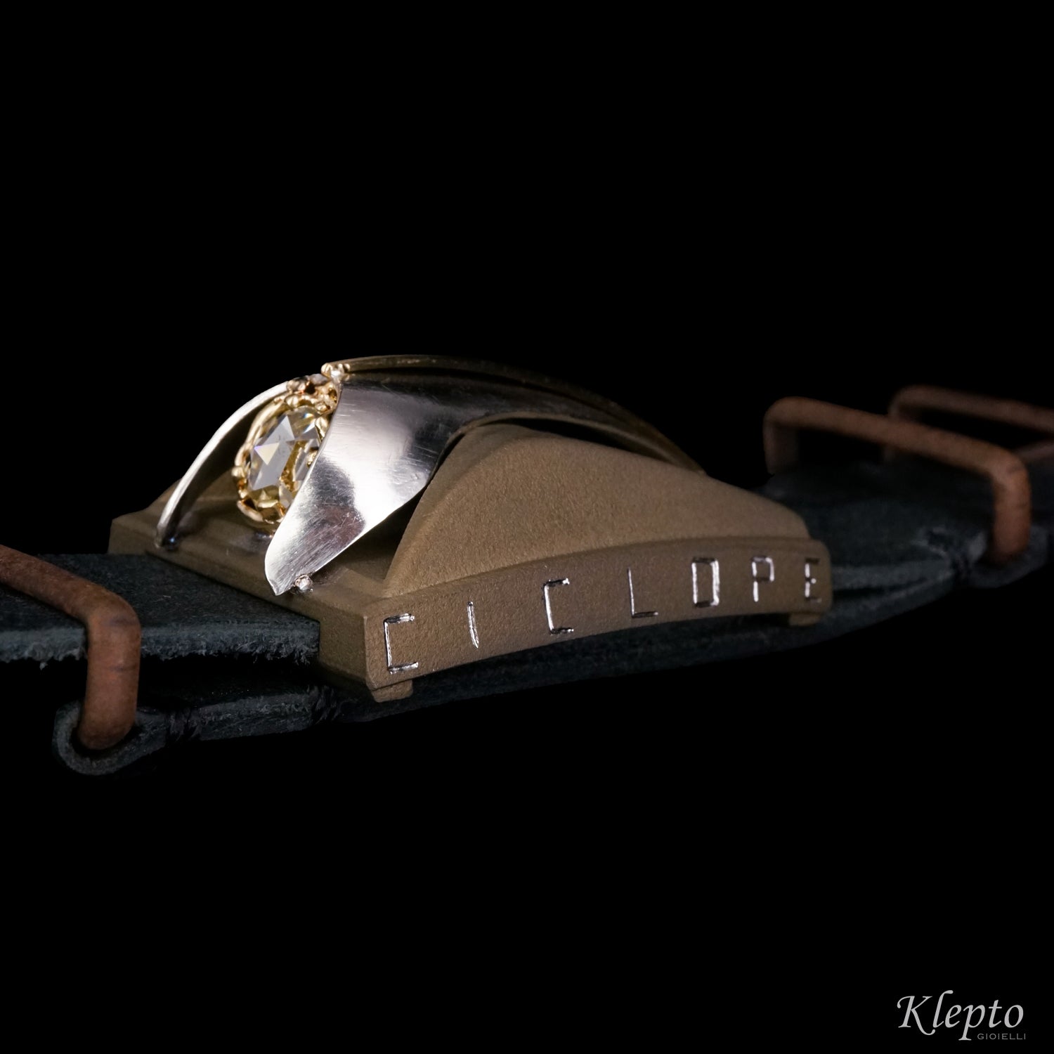 Titanium Bracelet "Ciclope" with Diamond, yellow gold details, and Silnova® Silver