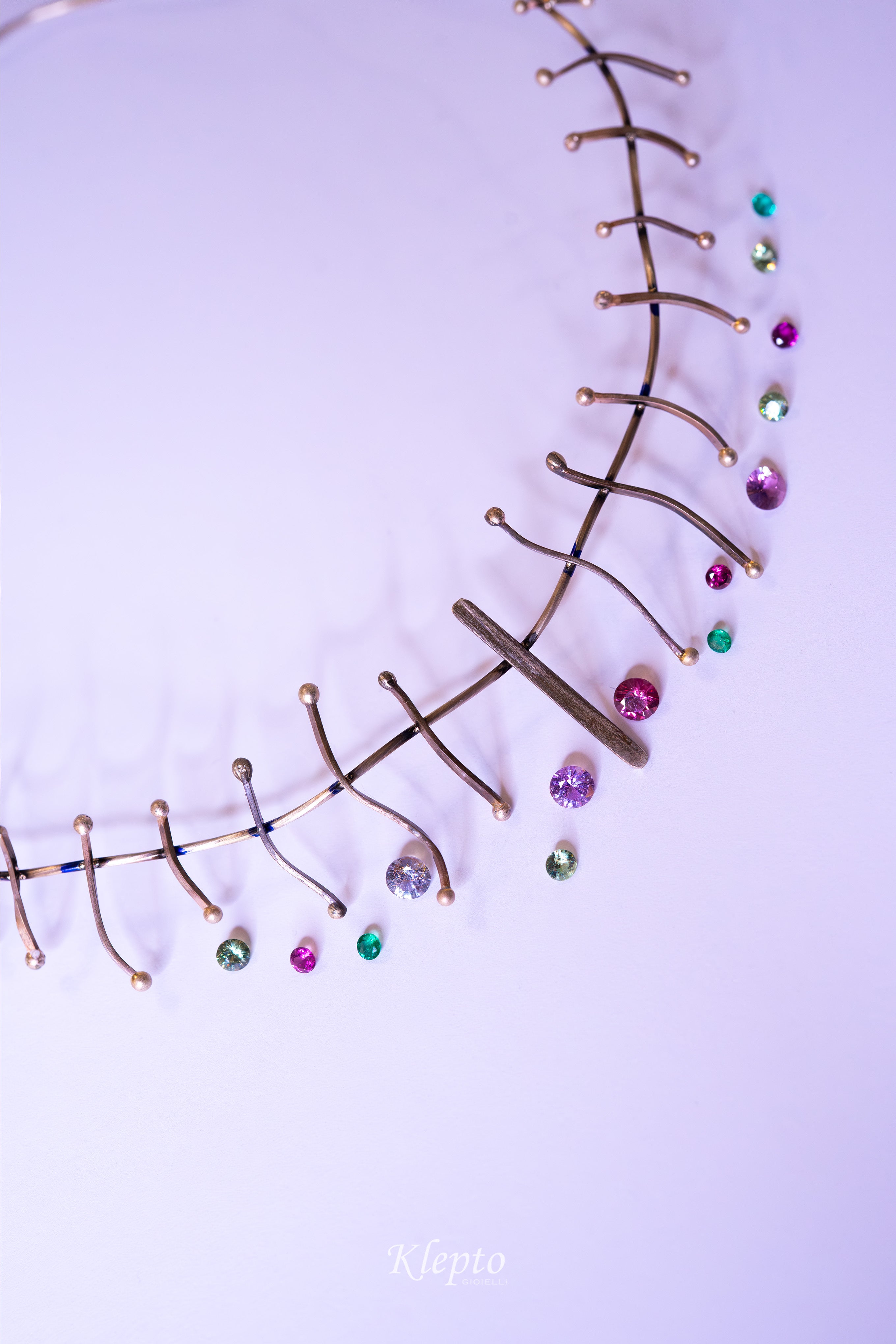 Natural white gold necklace "Armonia" with precious stones