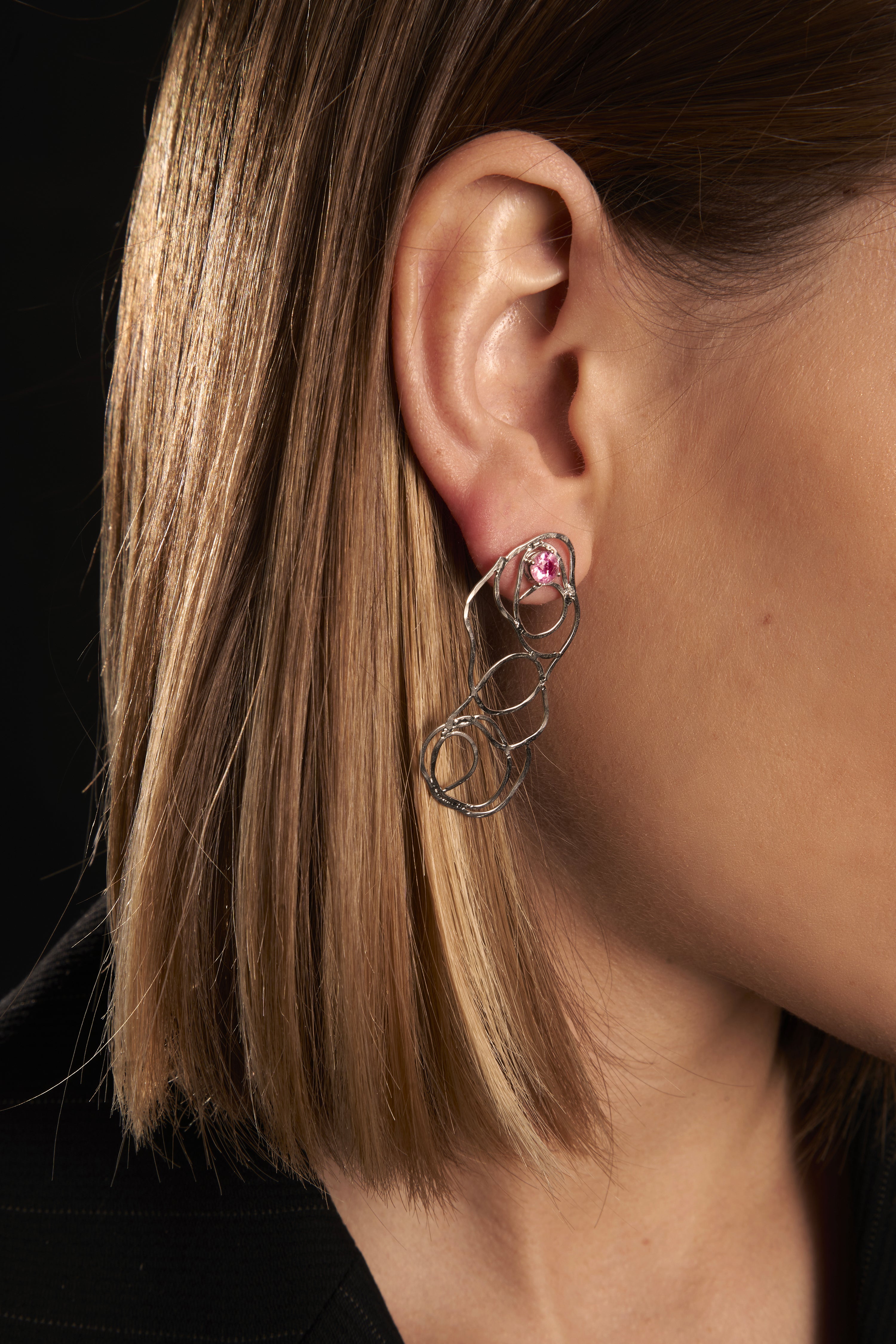 White gold earrings with pink tourmalines