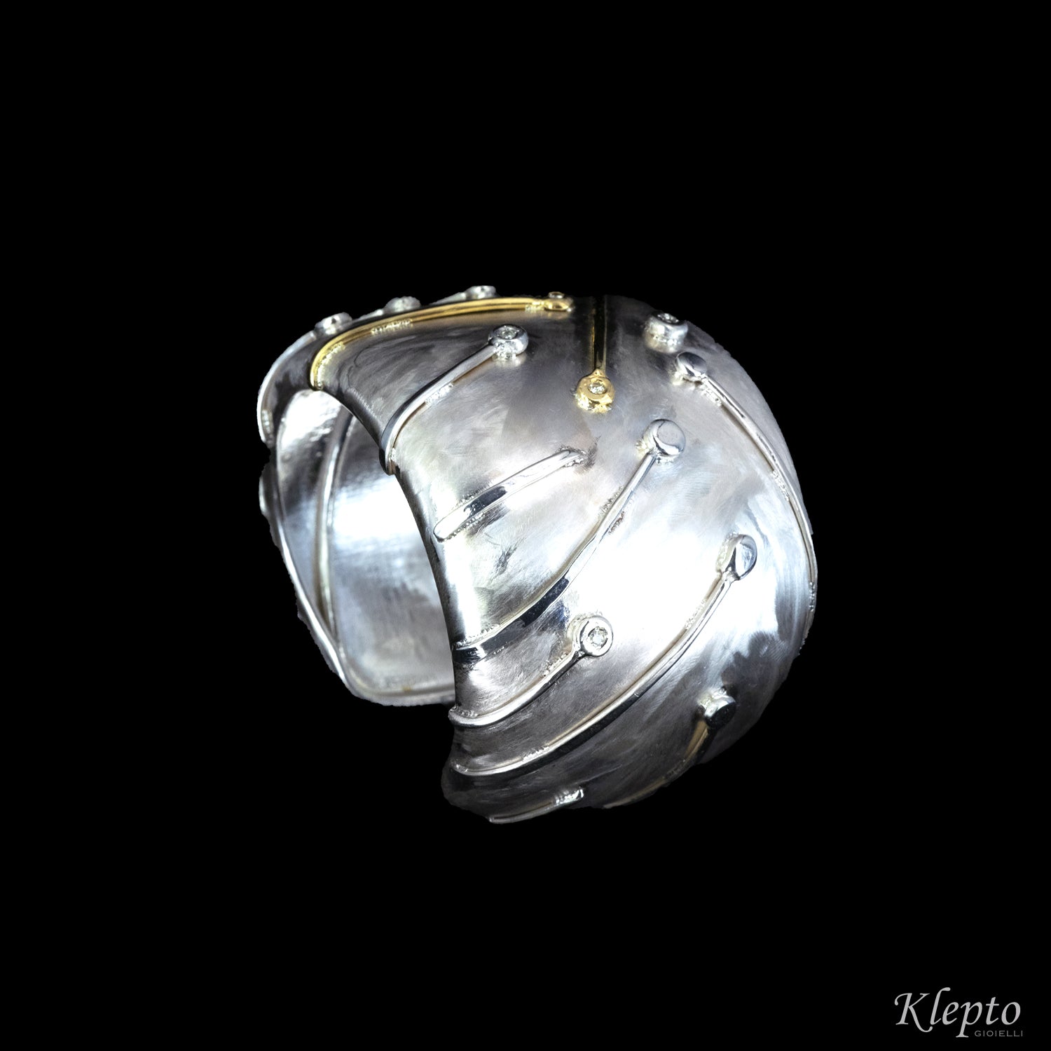 Silnova® "Astro" silver bangle bracelet with yellow gold and diamonds