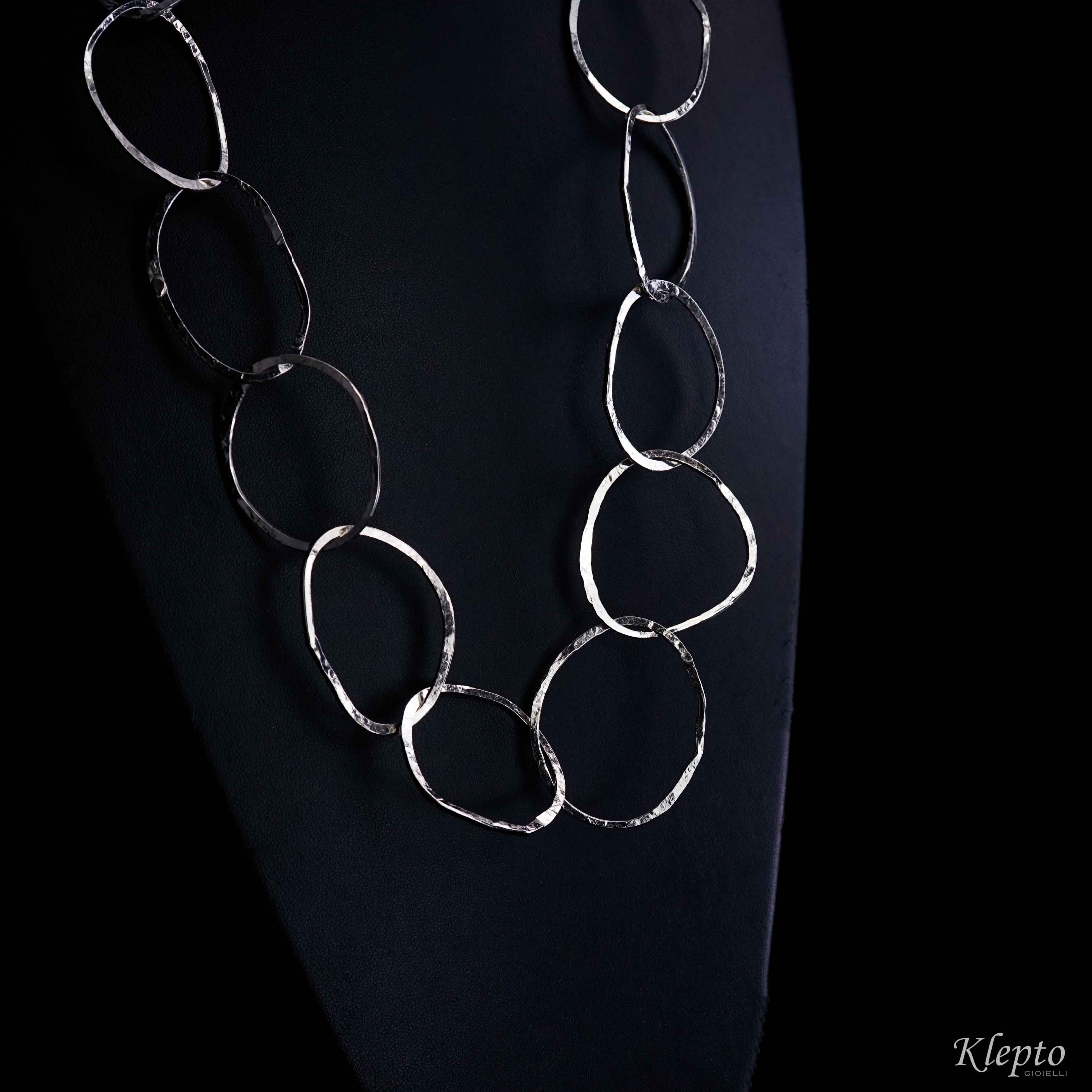 Necklace in Silnova® Silver with hand hammered rings