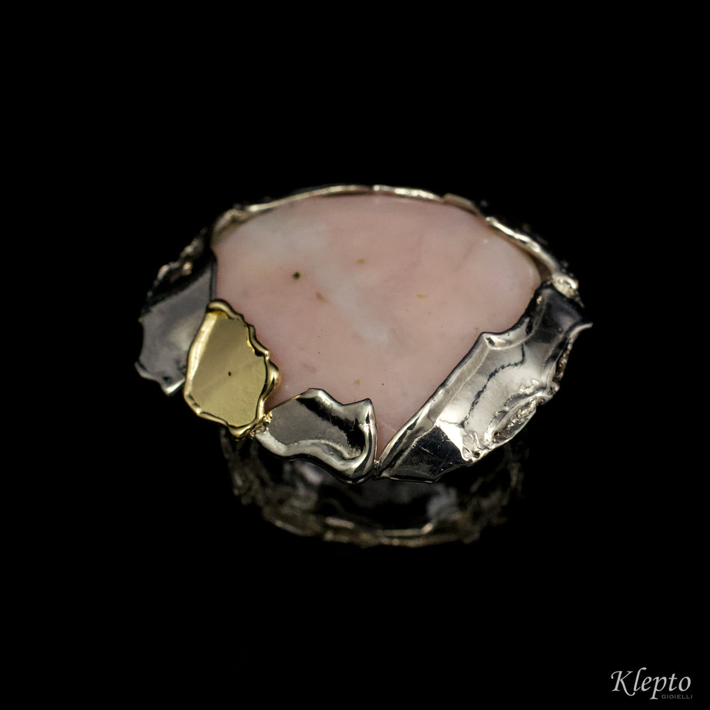 Silnova silver ring with Opal matrix details in yellow gold
