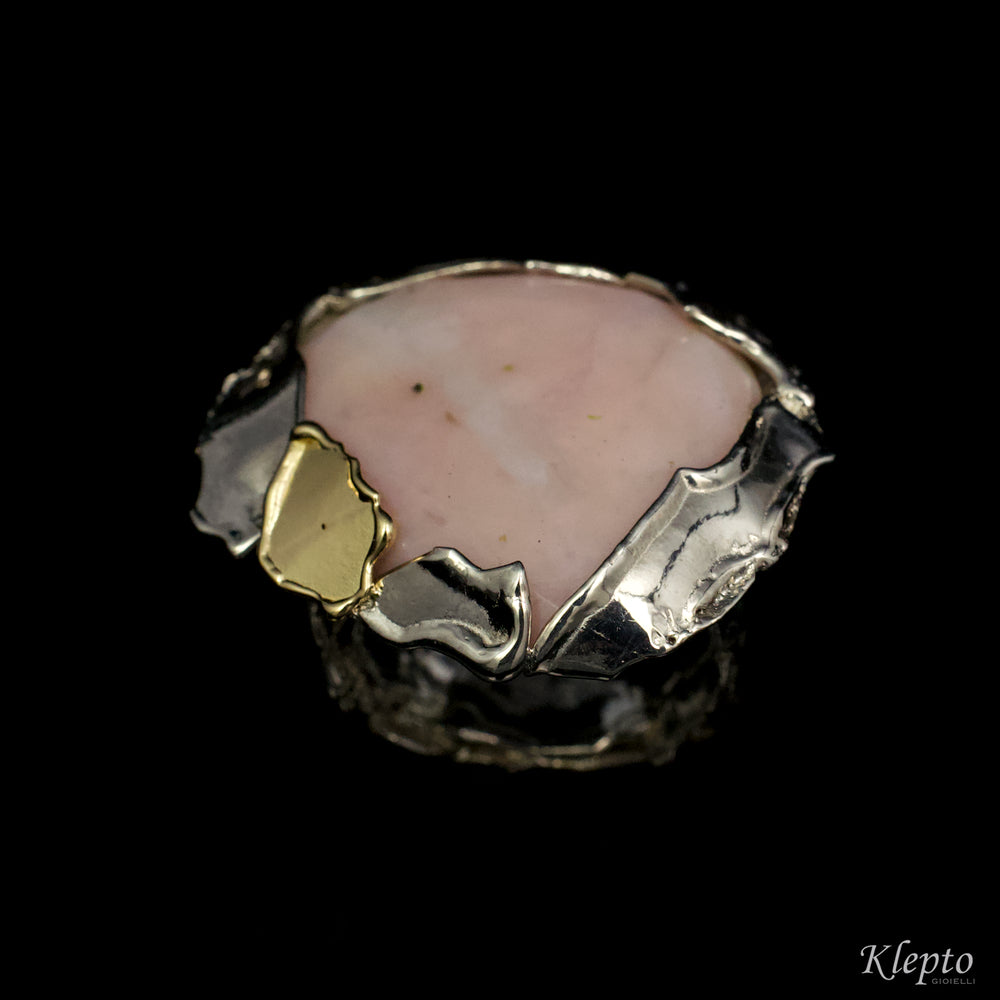 Silnova® Silver ring with Opal matrix and yellow gold details