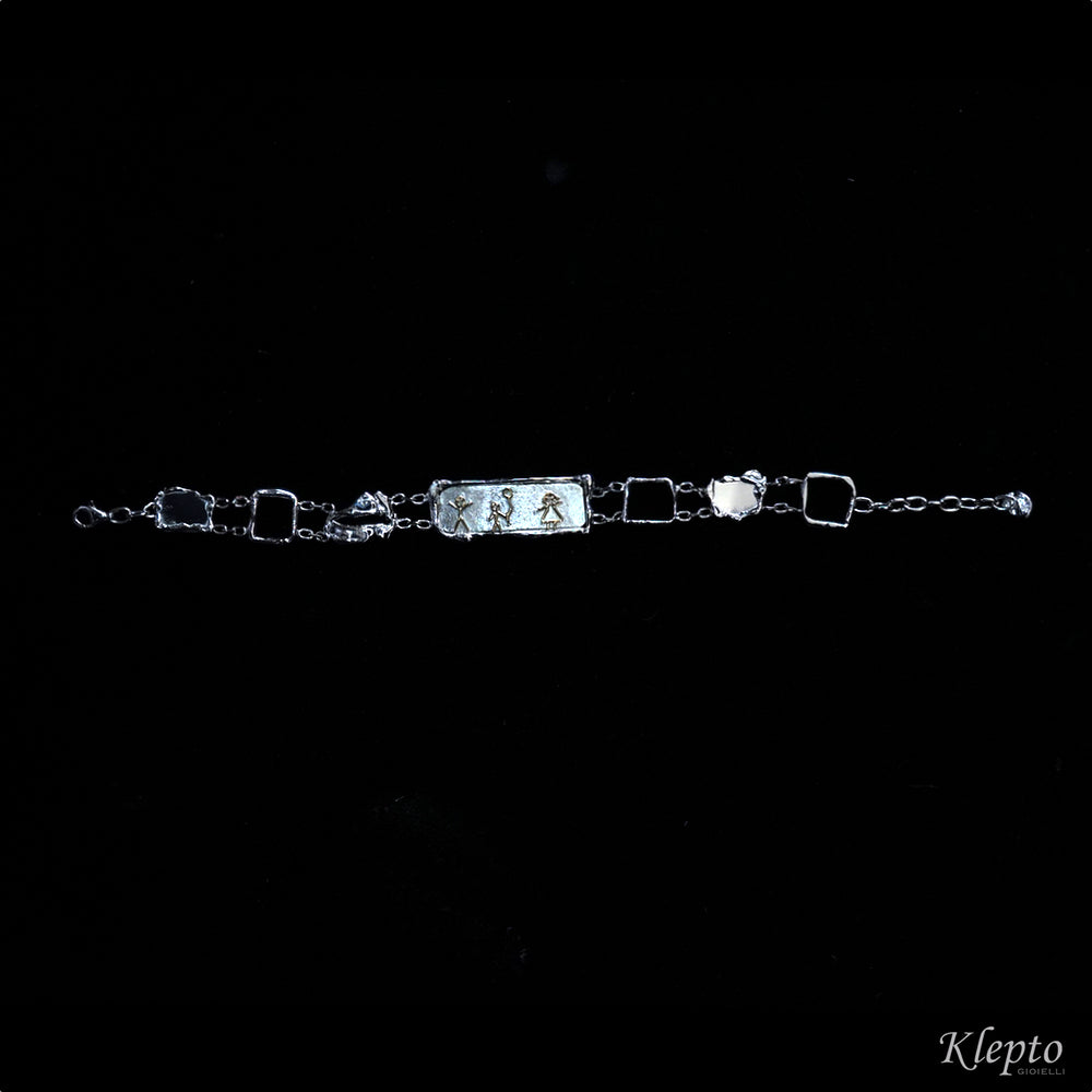 Argento® Family bracelet with flame-melted segments and yellow gold
