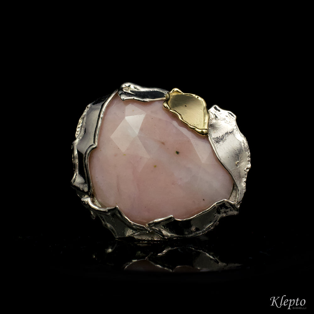 Silnova® Silver ring with Opal matrix and yellow gold details