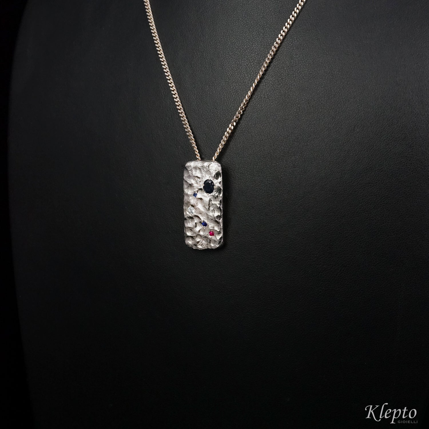 Silnova® "Lunare" Silver Pendant with Sapphires, Ruby, Aquamarine and Diamond
